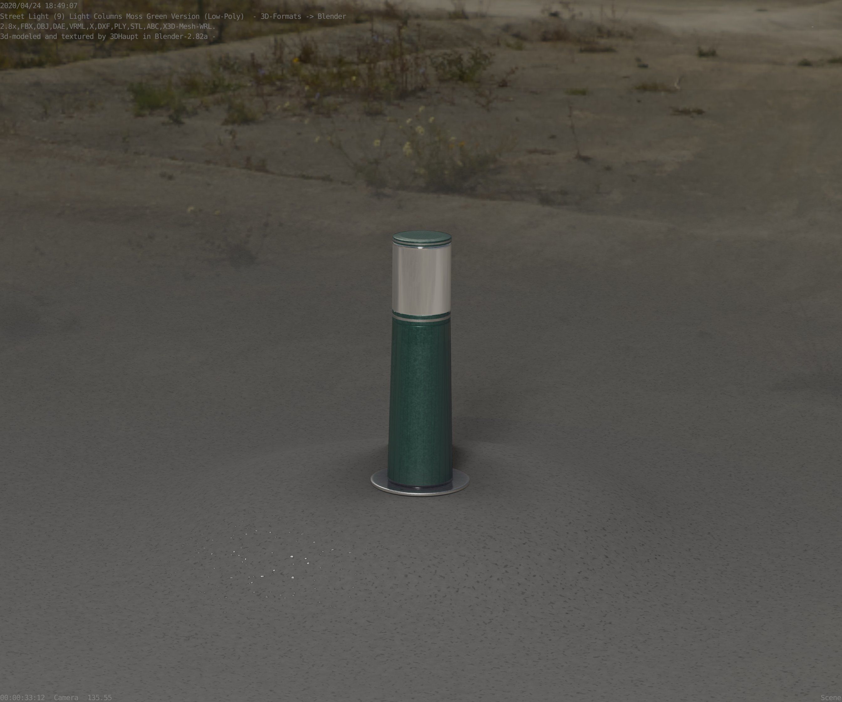Low-Poly Moss Green Light Column 9 - Street Light Set-9 Low-poly 3D model_5
