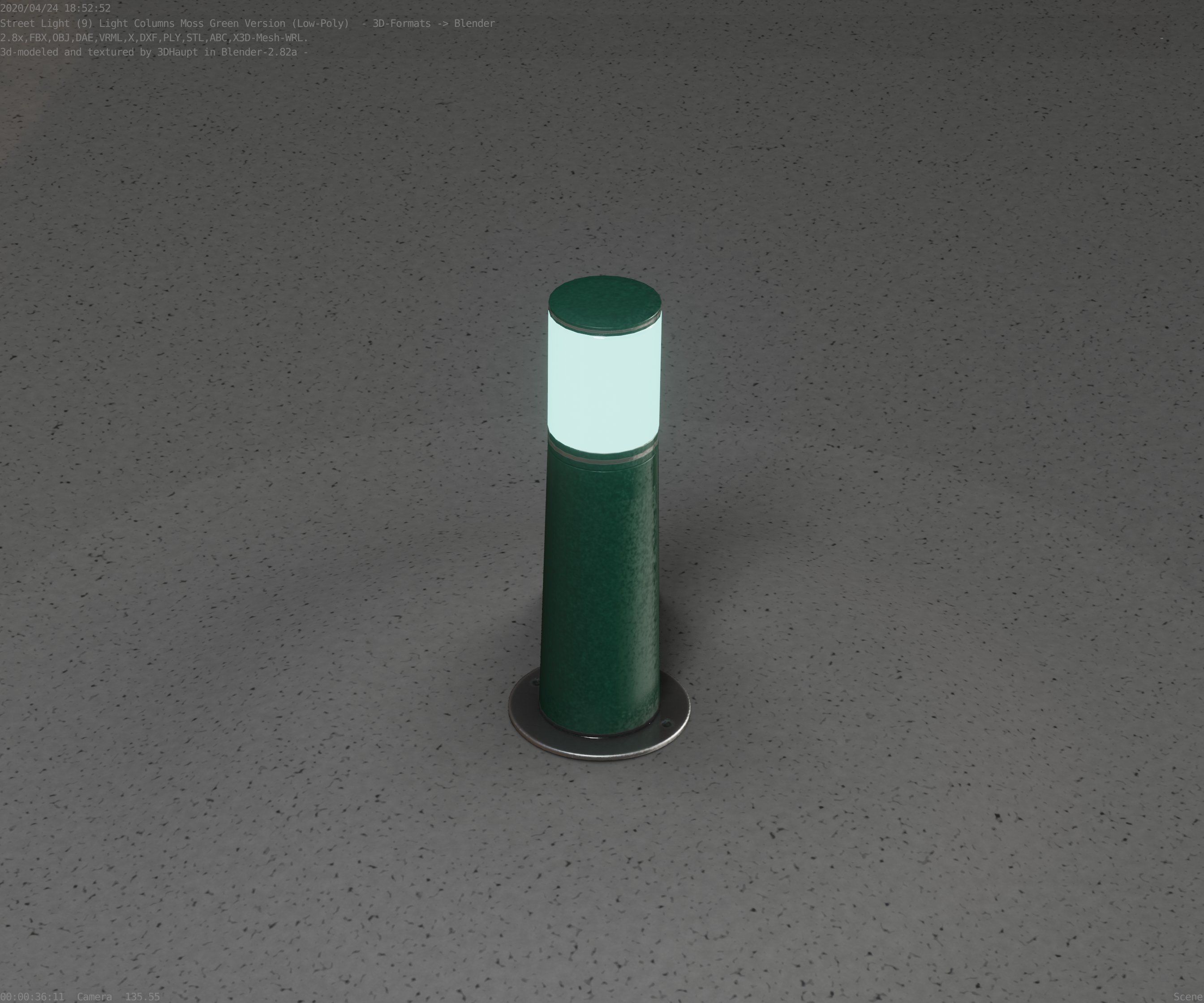 Low-Poly Moss Green Light Column 9 - Street Light Set-9 Low-poly 3D model_75