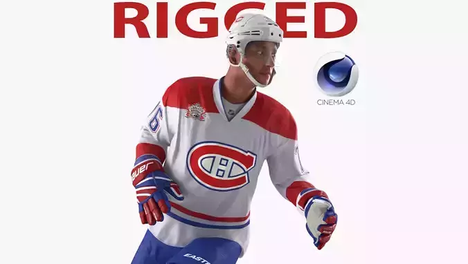 Hockey Player Canadiens Rigged for Cinema 4D 3D model