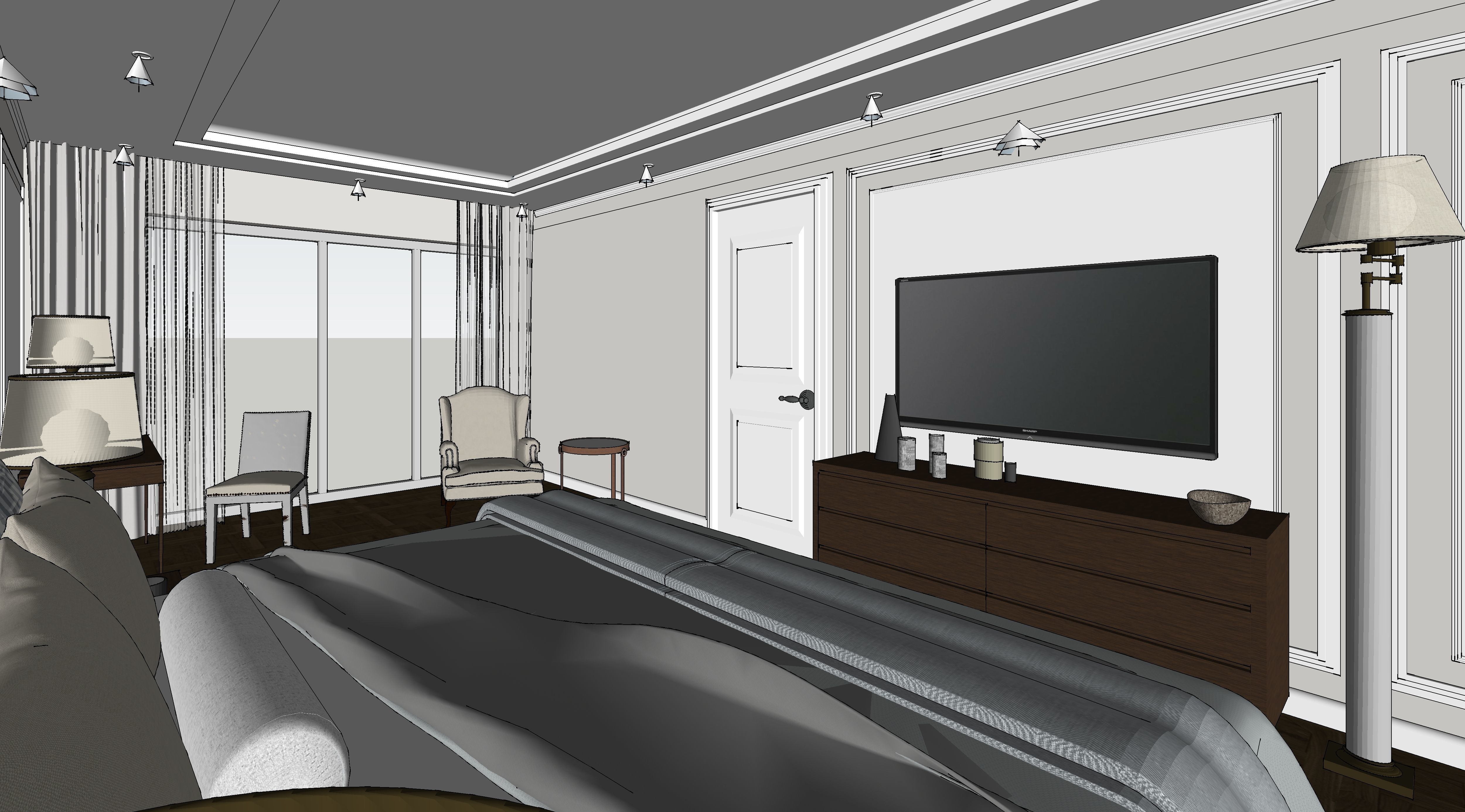 Contemporary Luxury low poly Villa Bedroom Interior Low-poly 3D model_5