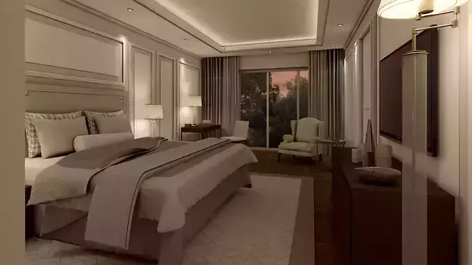 Contemporary Luxury low poly Villa Bedroom Interior Low-poly 3D model