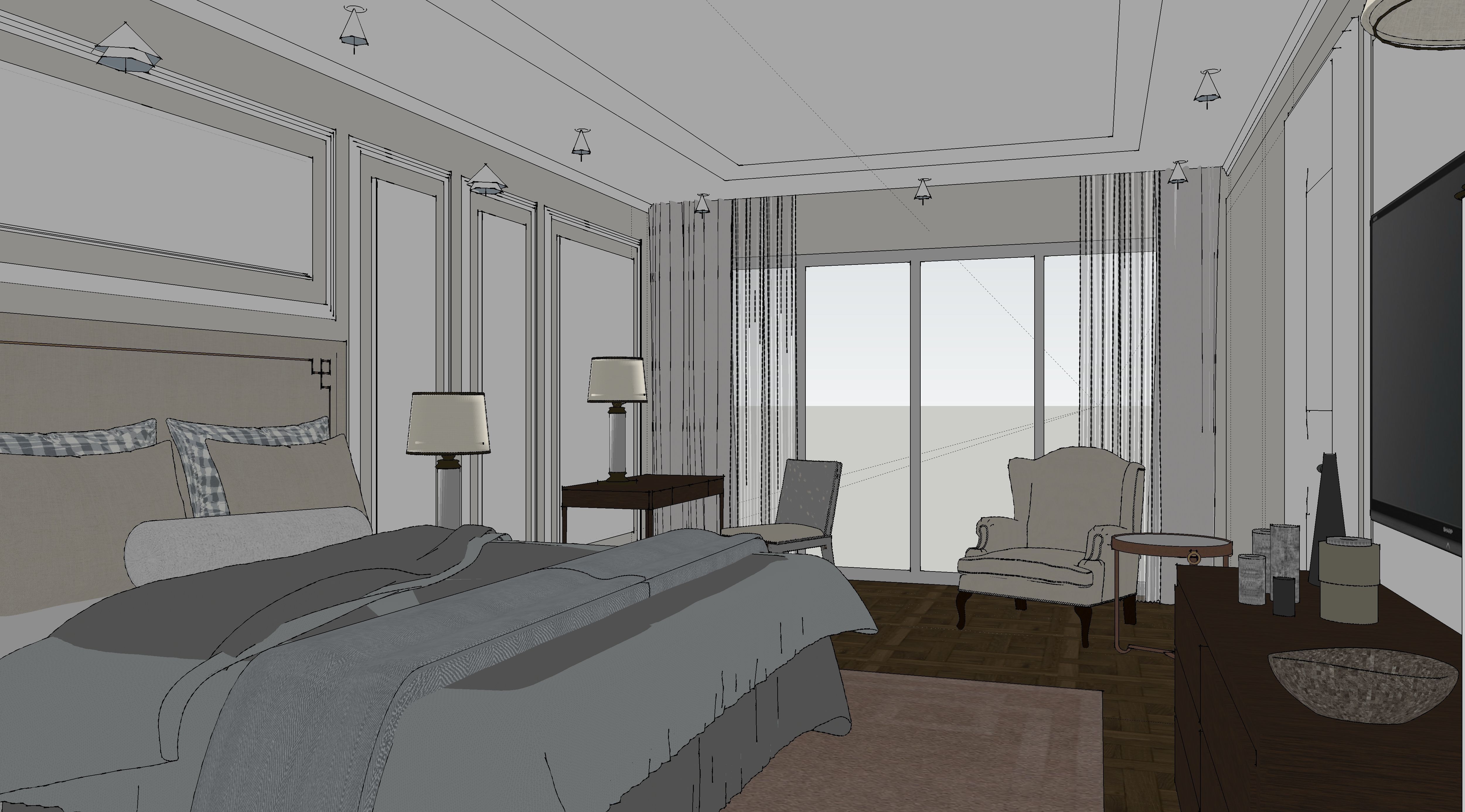 Contemporary Luxury low poly Villa Bedroom Interior Low-poly 3D model_3
