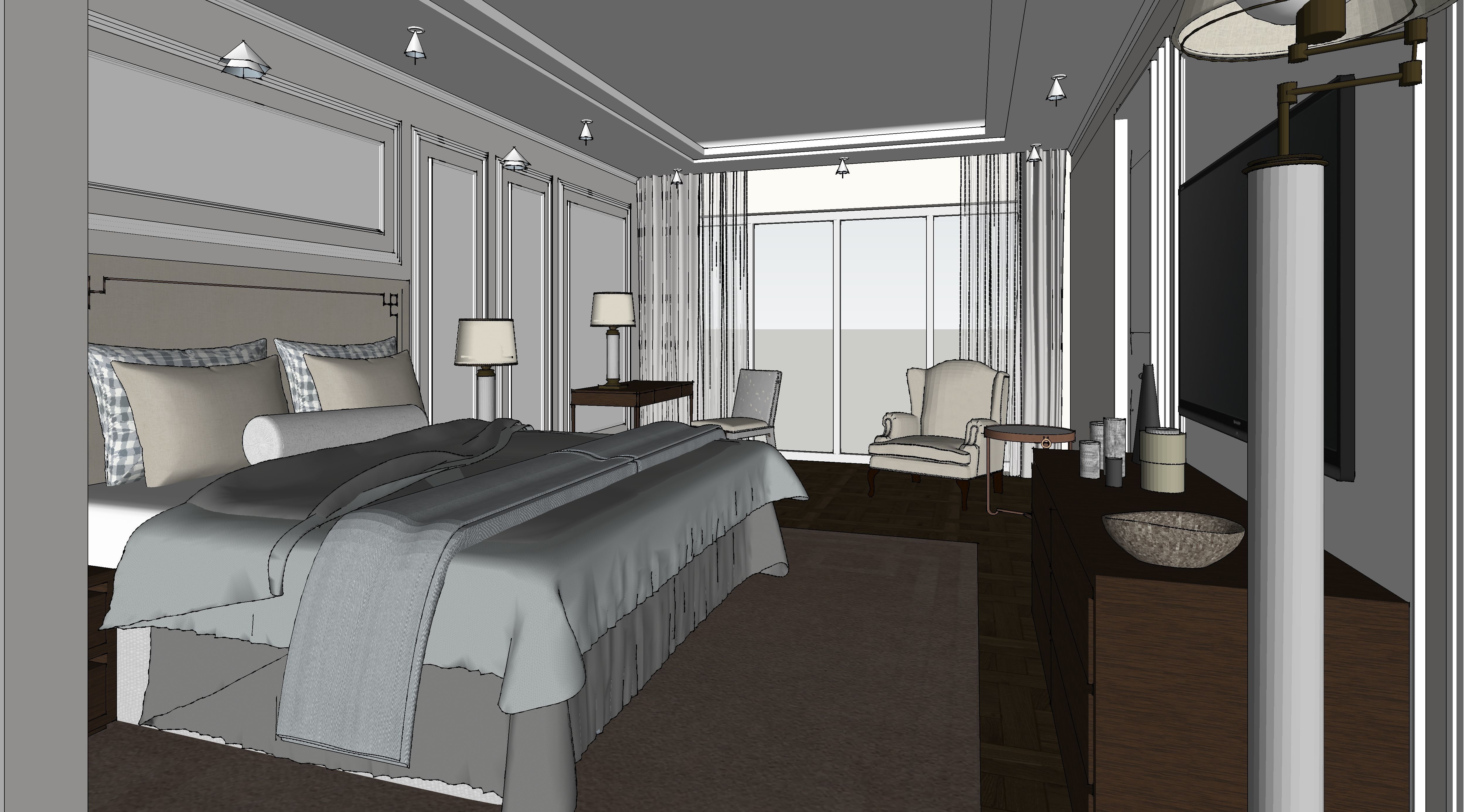 Contemporary Luxury low poly Villa Bedroom Interior Low-poly 3D model_4