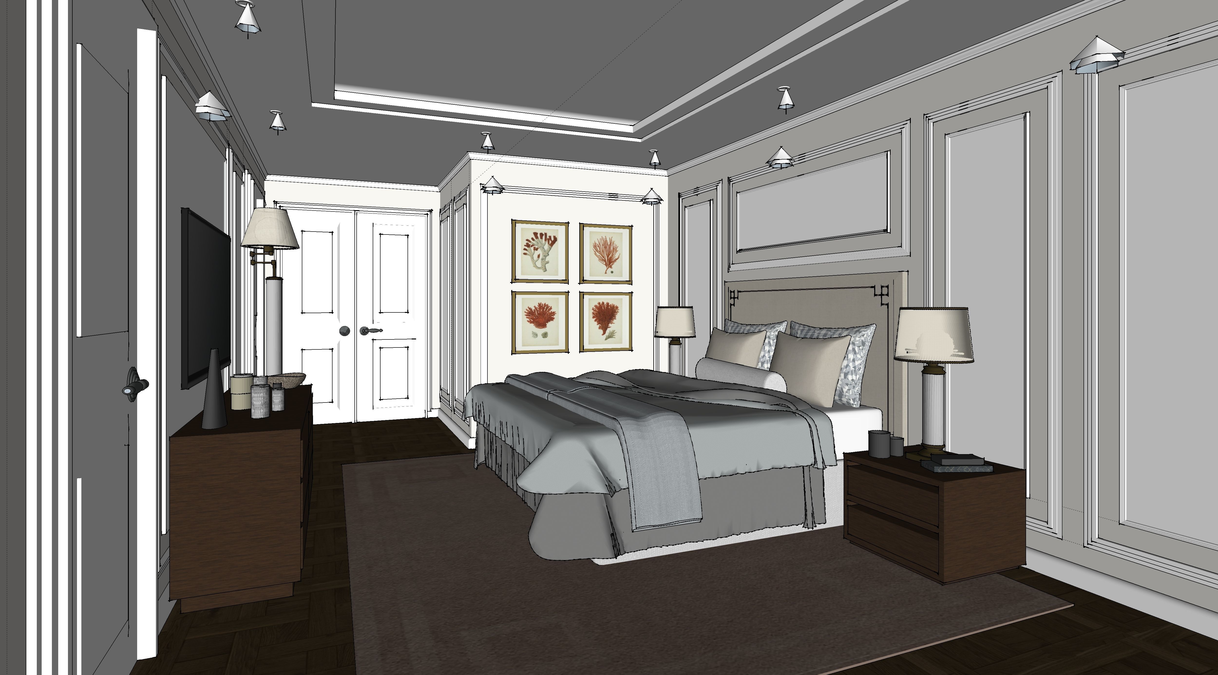 Contemporary Luxury low poly Villa Bedroom Interior Low-poly 3D model_2