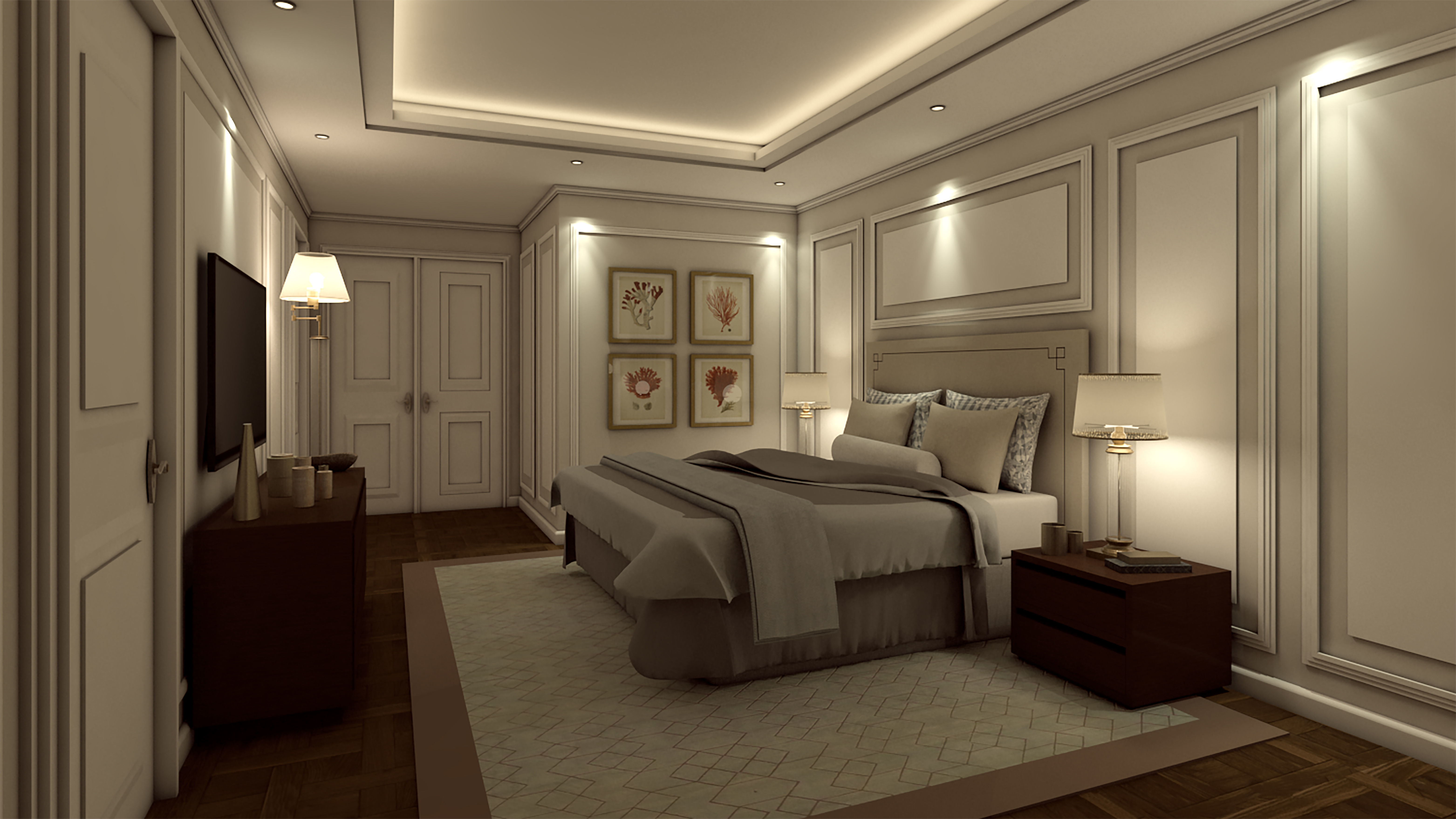 Contemporary Luxury low poly Villa Bedroom Interior Low-poly 3D model_1