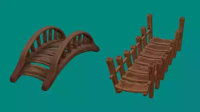 Stylized Wood Bridges Low-poly 3D model