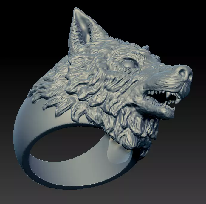 Wolf head ring 3D model  3D print model_0