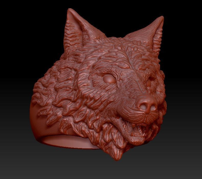 Wolf head ring 3D model  3D print model_4