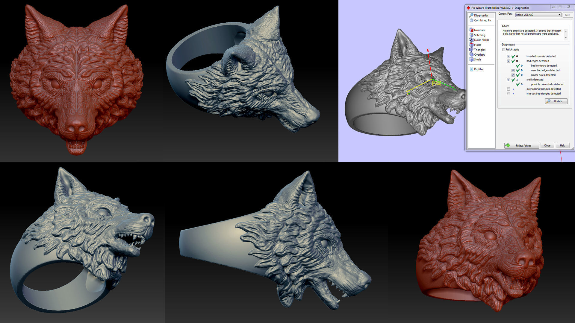 Wolf head ring 3D model  3D print model_6