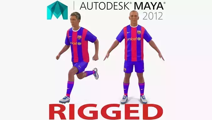 Soccer Player Barcelona Rigged 2 for Maya