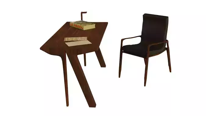 bureau desk with chair and book