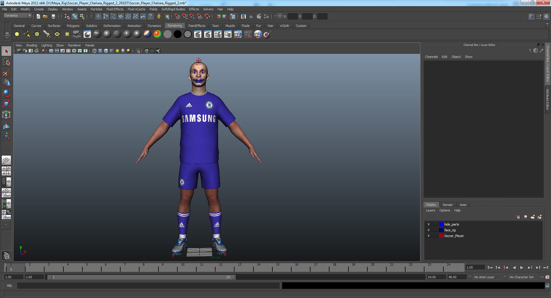 Soccer Player Chelsea Rigged 2 for Maya 3D model_30