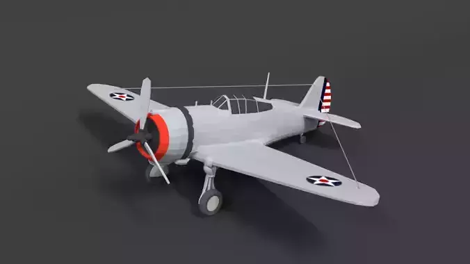 Low Poly Cartoon Curtiss P 36 Hawk WII Airplane Low-poly 3D model