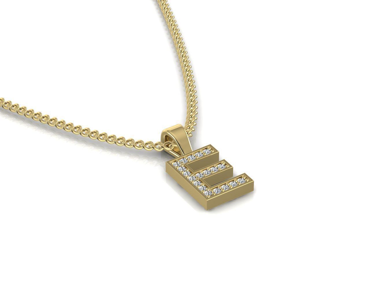 Pendant E letter with diamonds 3D print model_1