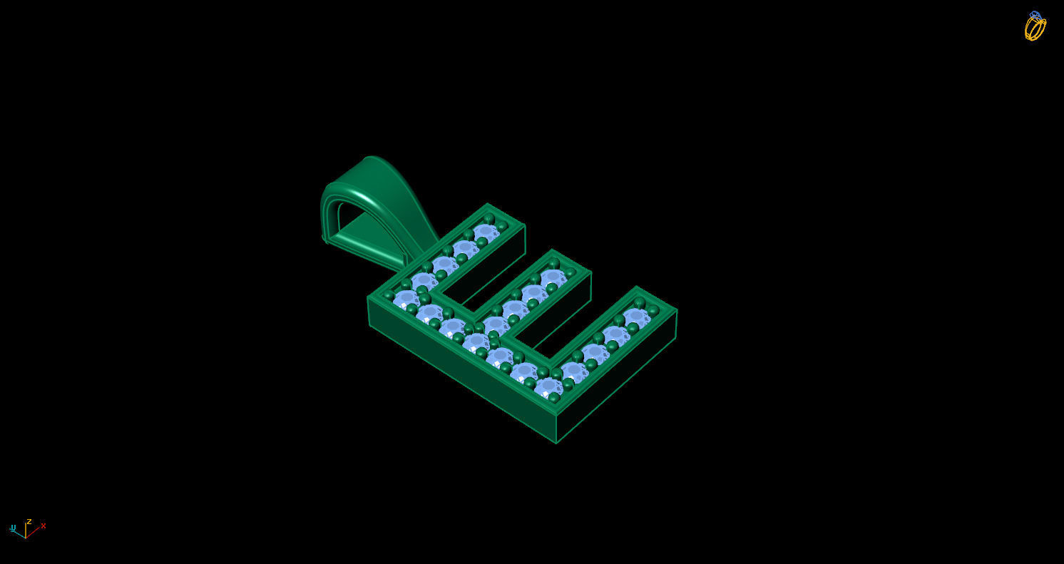 Pendant E letter with diamonds 3D print model_5