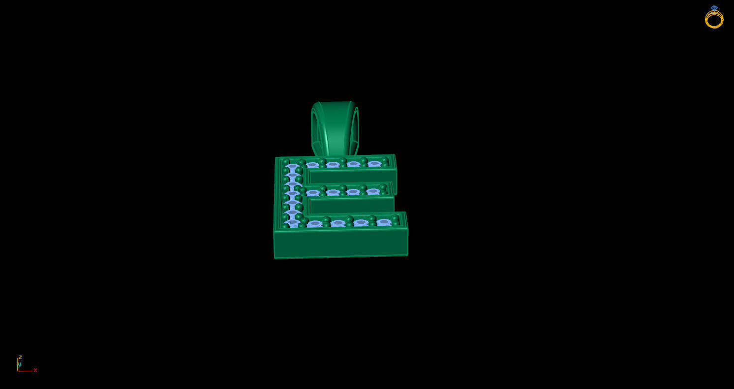 Pendant E letter with diamonds 3D print model_6