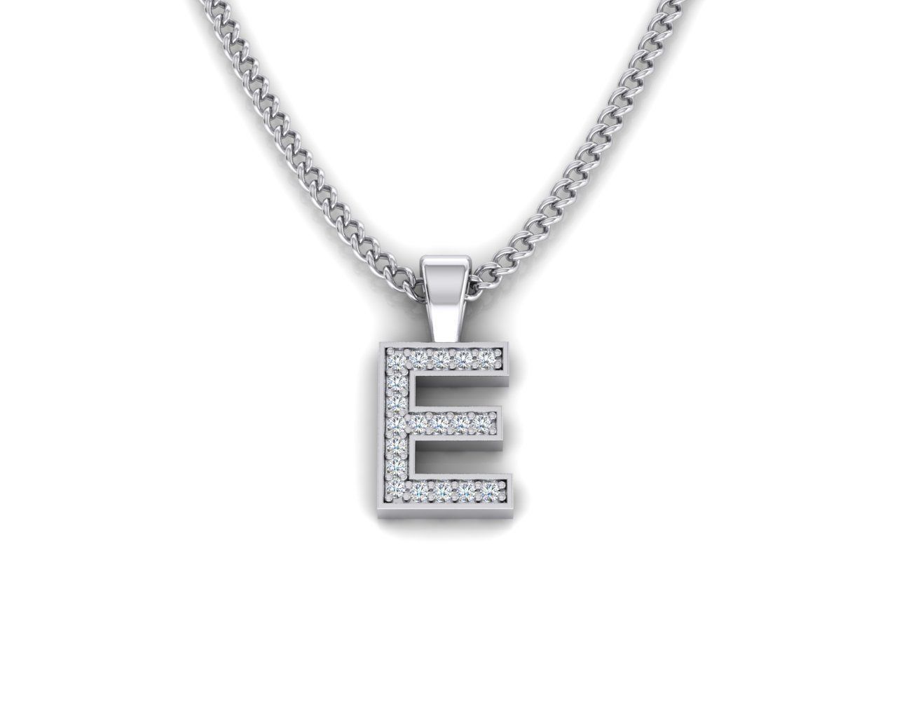 Pendant E letter with diamonds 3D print model_2