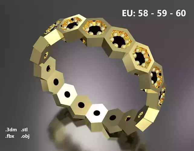 Model 43 Hexagon Facet Diamond Ring EU 3D print model