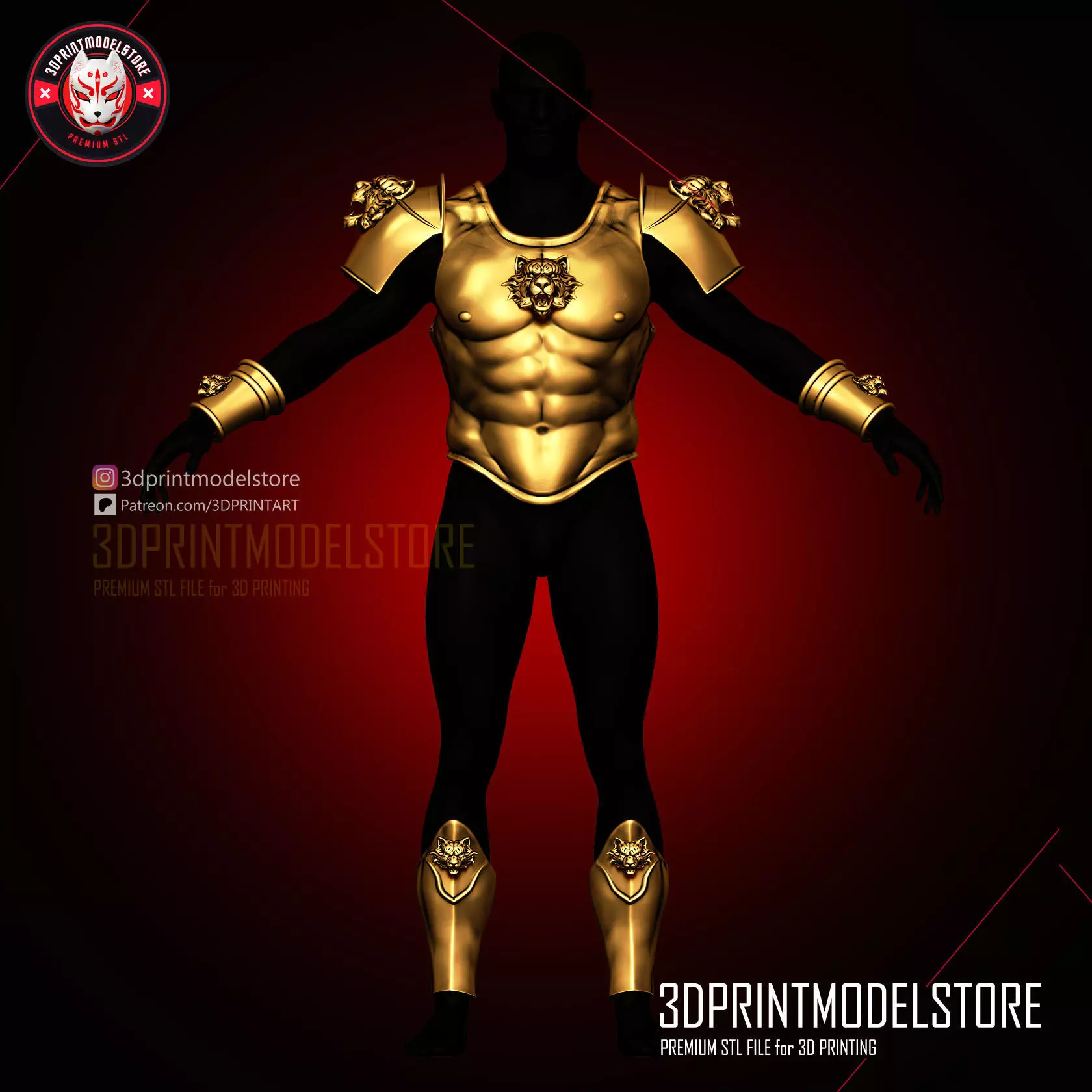 Larp Armor - Classical Tiger Roman Muscle Armor Set Cosplay 3D print model_0