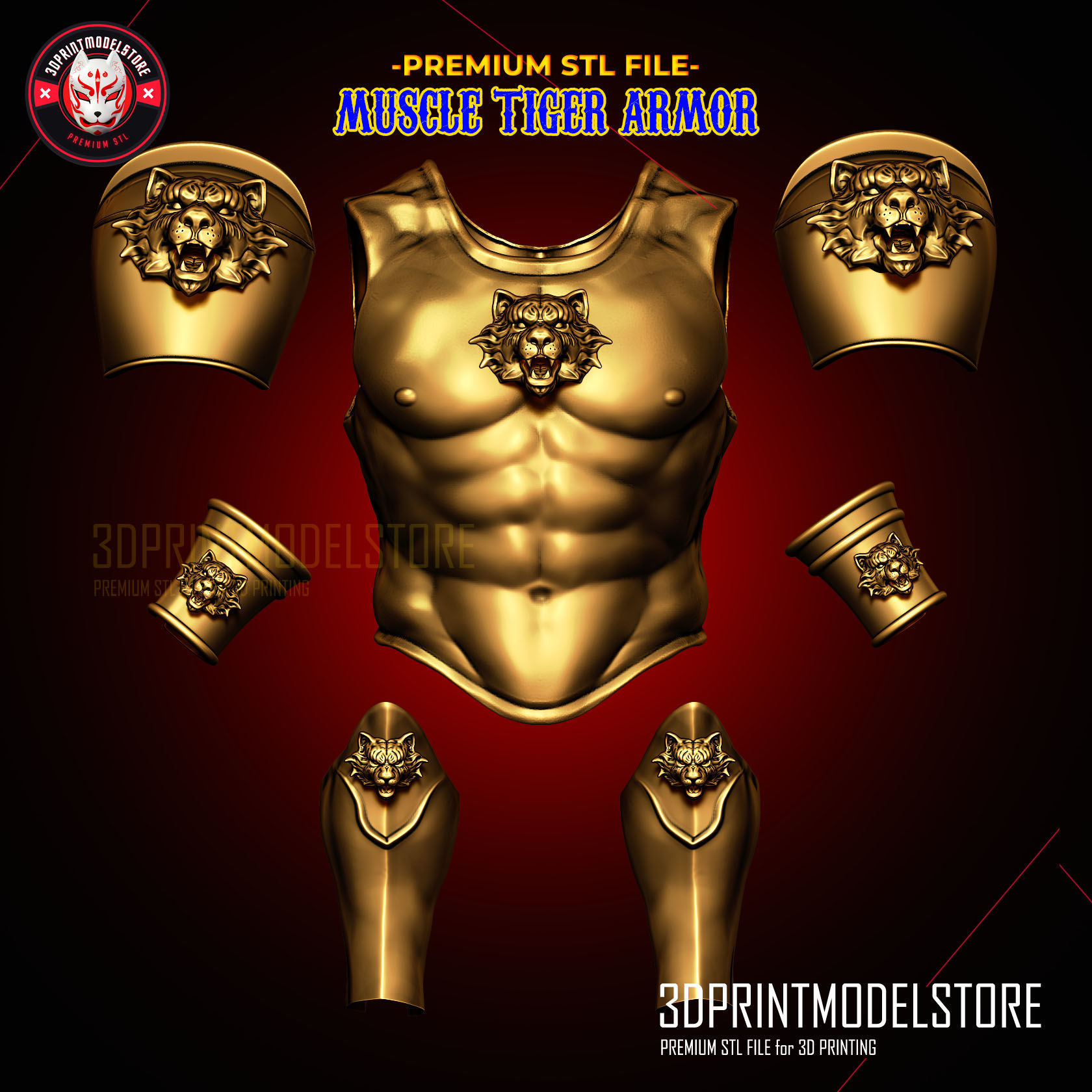 Larp Armor - Classical Tiger Roman Muscle Armor Set Cosplay 3D print model_1