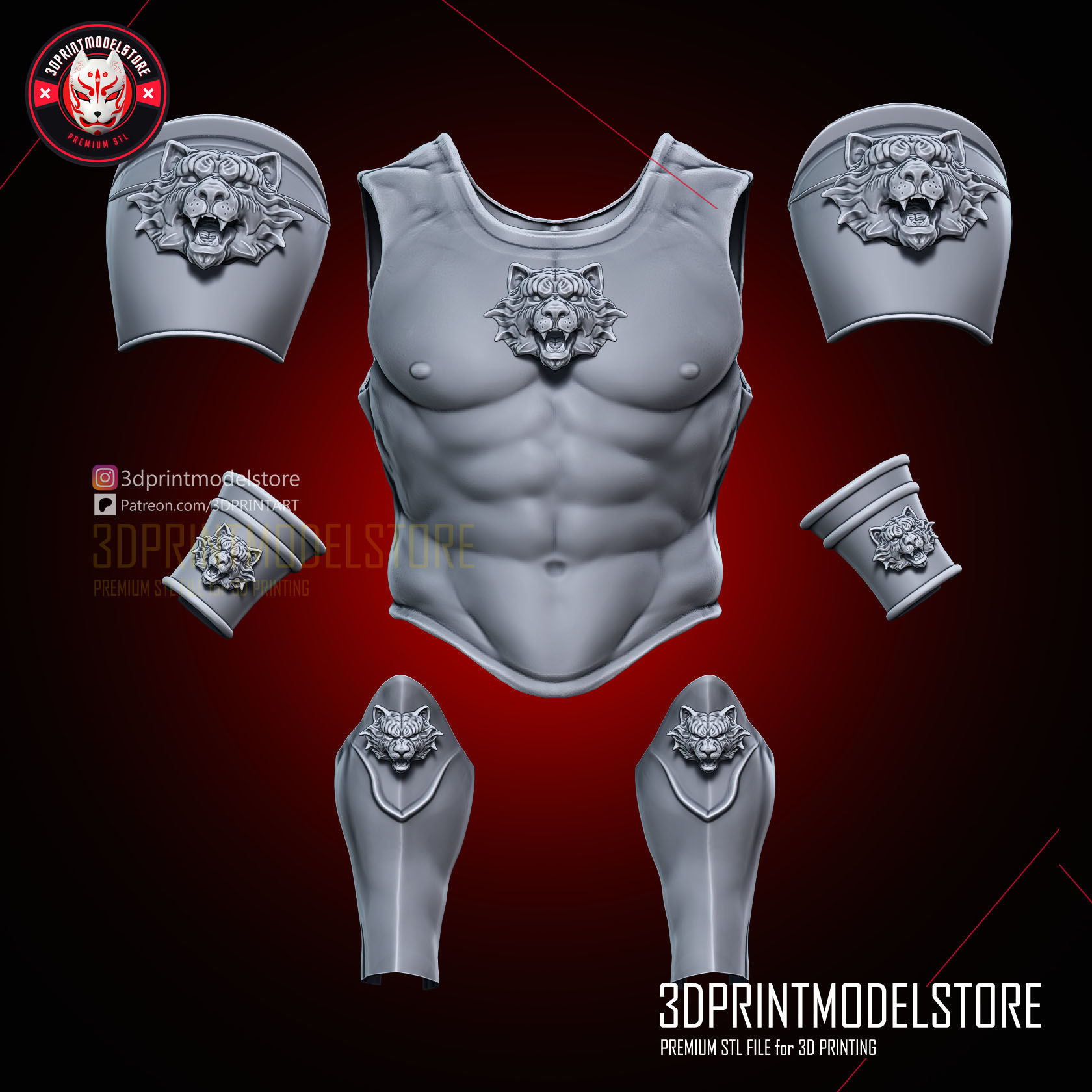 Larp Armor - Classical Tiger Roman Muscle Armor Set Cosplay 3D print model_3