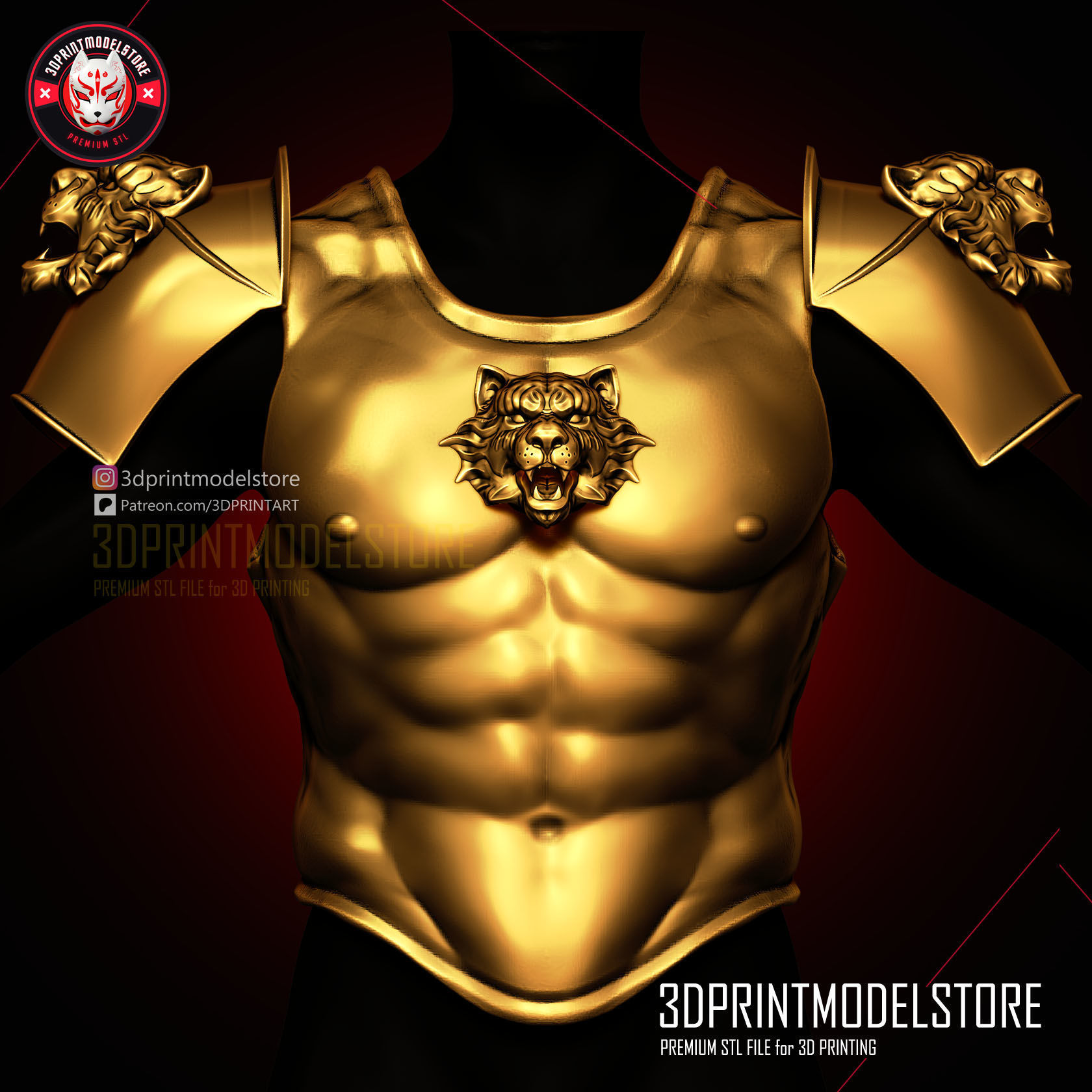 Larp Armor - Classical Tiger Roman Muscle Armor Set Cosplay 3D print model_2