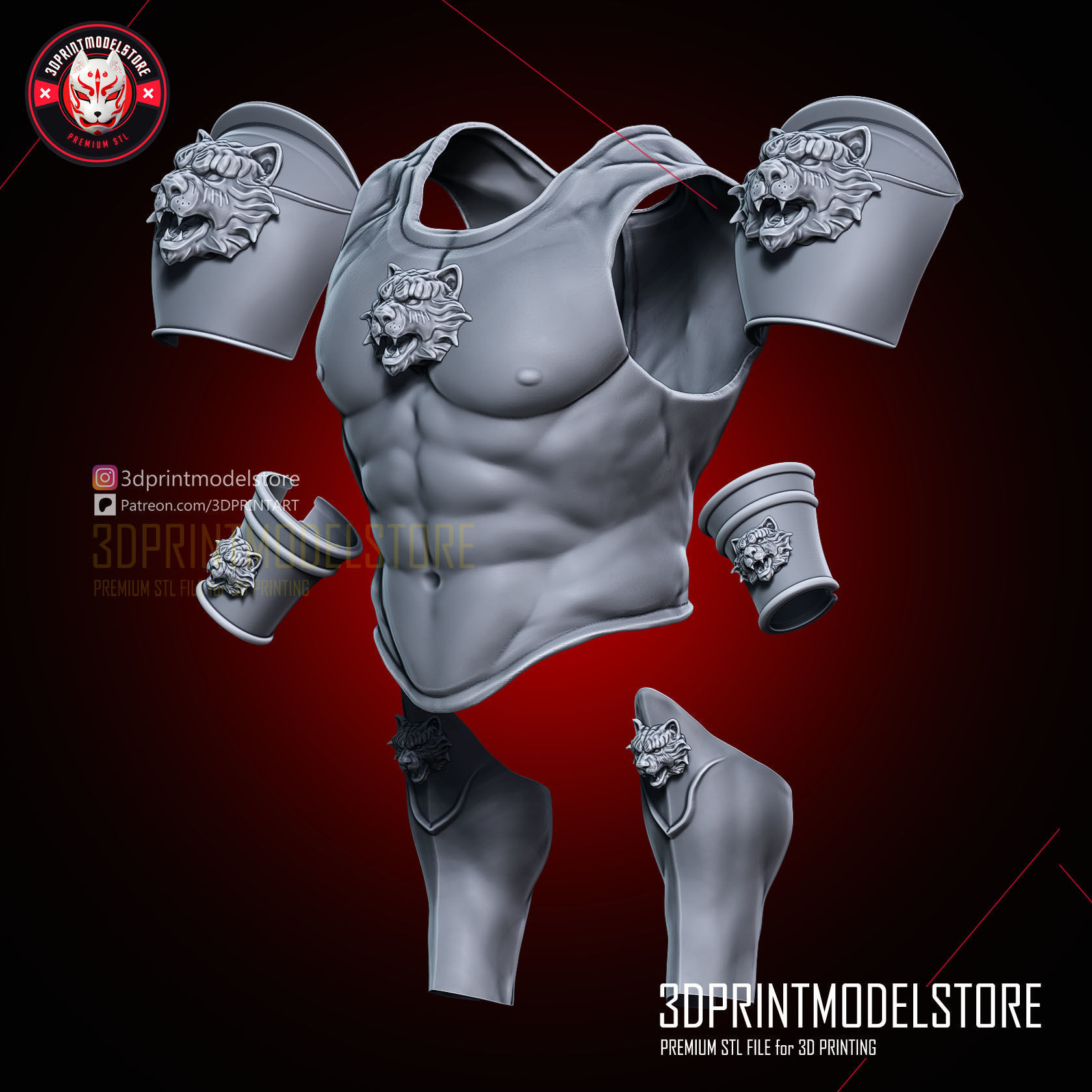 Larp Armor - Classical Tiger Roman Muscle Armor Set Cosplay 3D print model_4