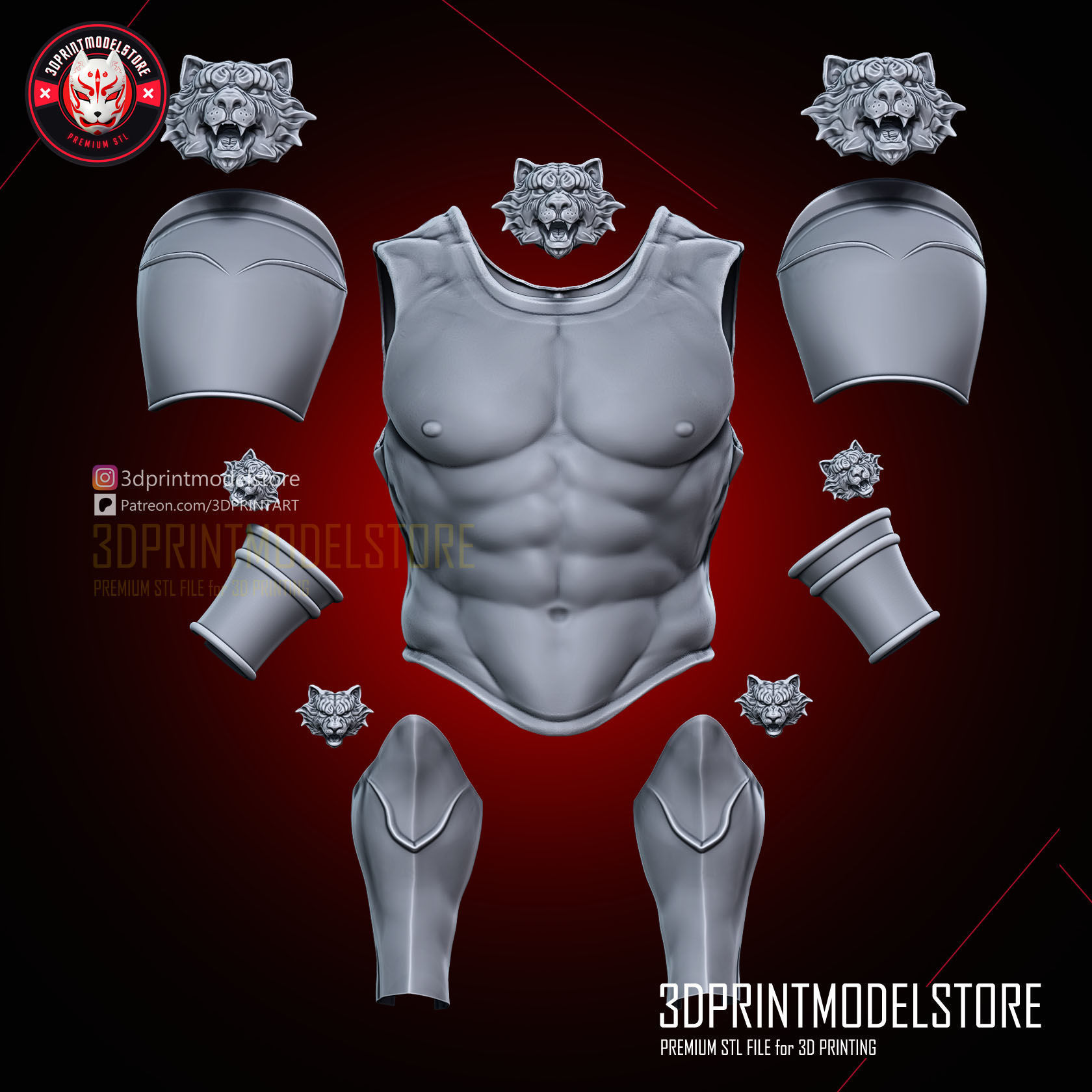 Larp Armor - Classical Tiger Roman Muscle Armor Set Cosplay 3D print model_5