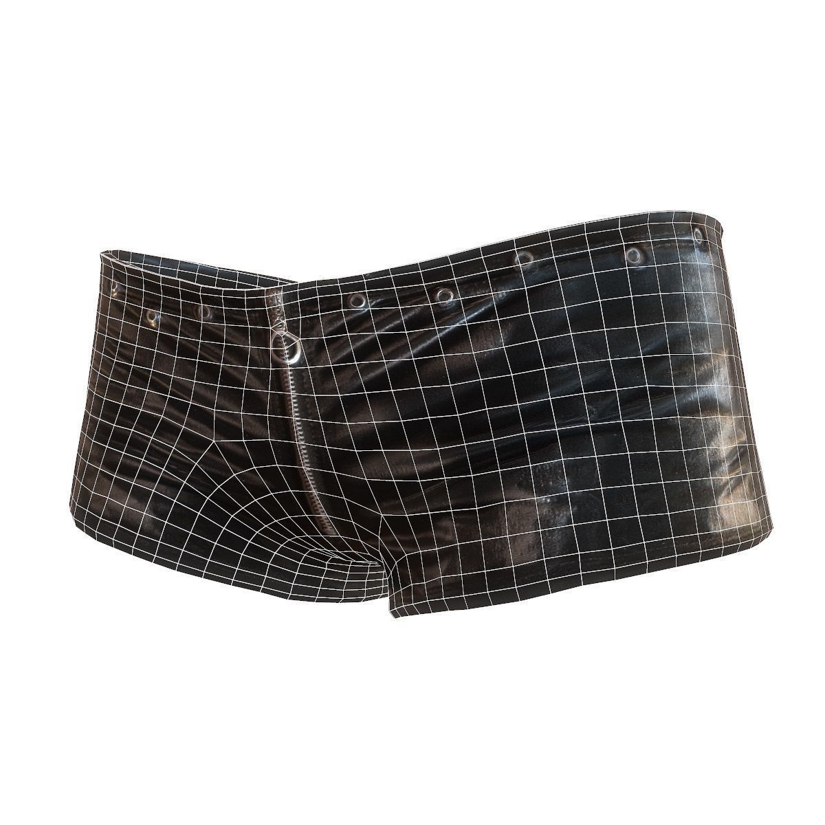 Mini shorts in black leather Low-poly 3D model_5