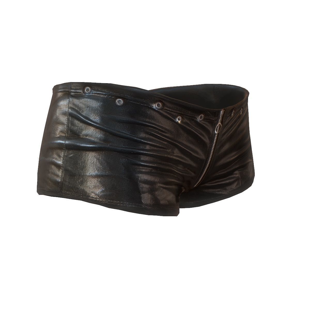 Mini shorts in black leather Low-poly 3D model_1