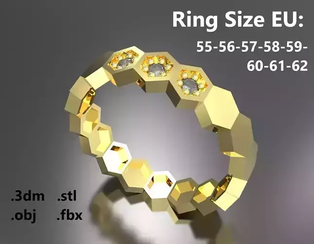 Model 45 Hexagon Facet 3 Diamond Ring EU