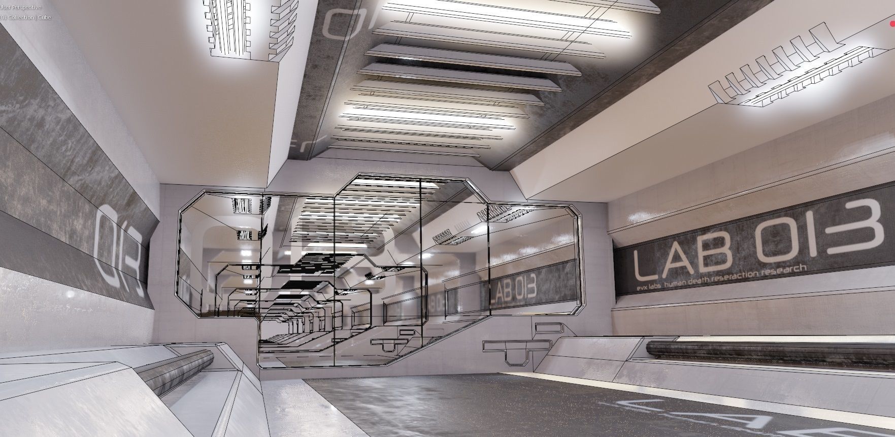 sci-fi laboratory tunnel  3D model_2