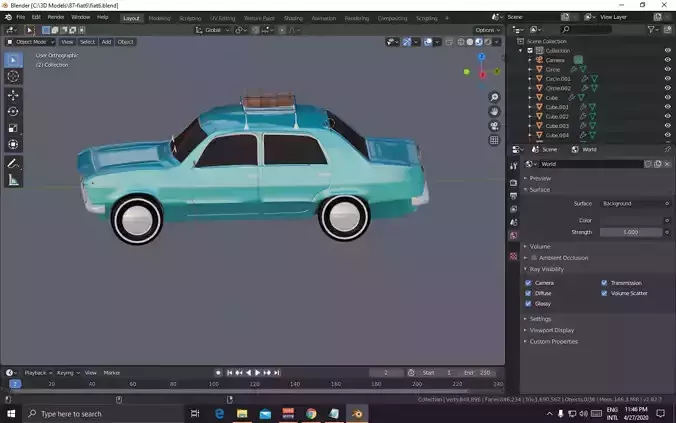 low-poly 3D model car in software