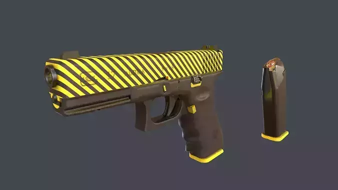 Yellow Glock 17 with magazine Low-poly 3D model
