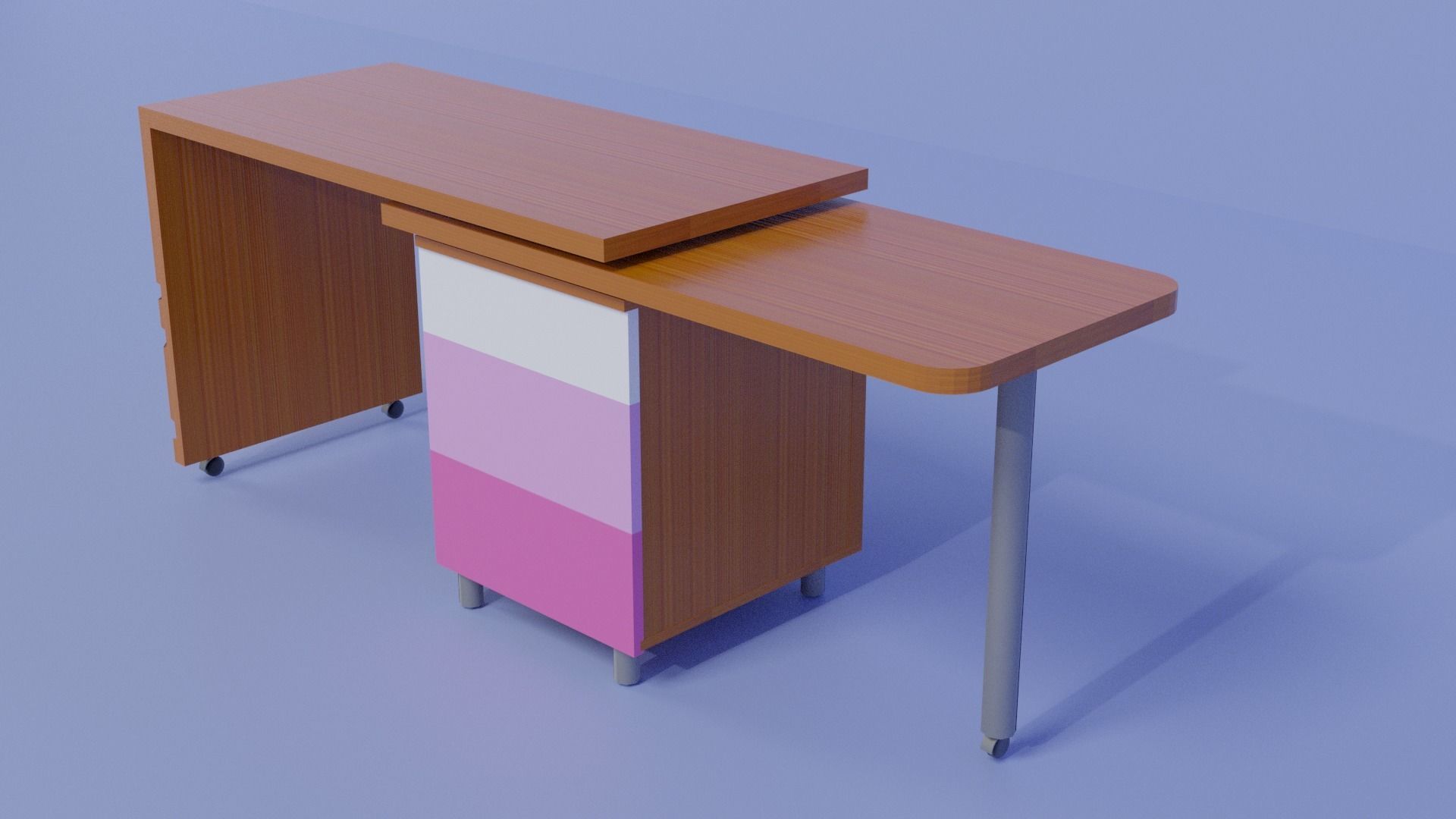 L Desk Table - Wood Unique Style Desk Low-poly 3D model_1