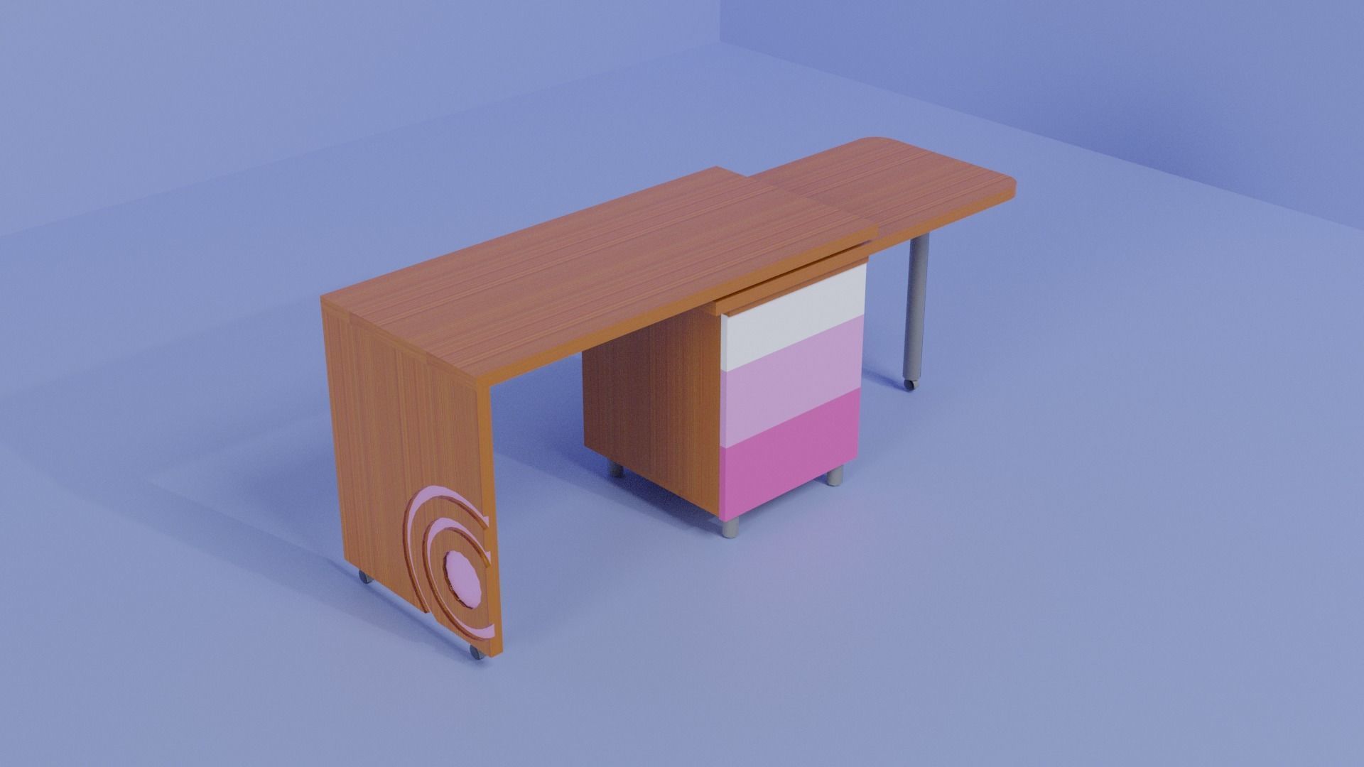 L Desk Table - Wood Unique Style Desk Low-poly 3D model_5