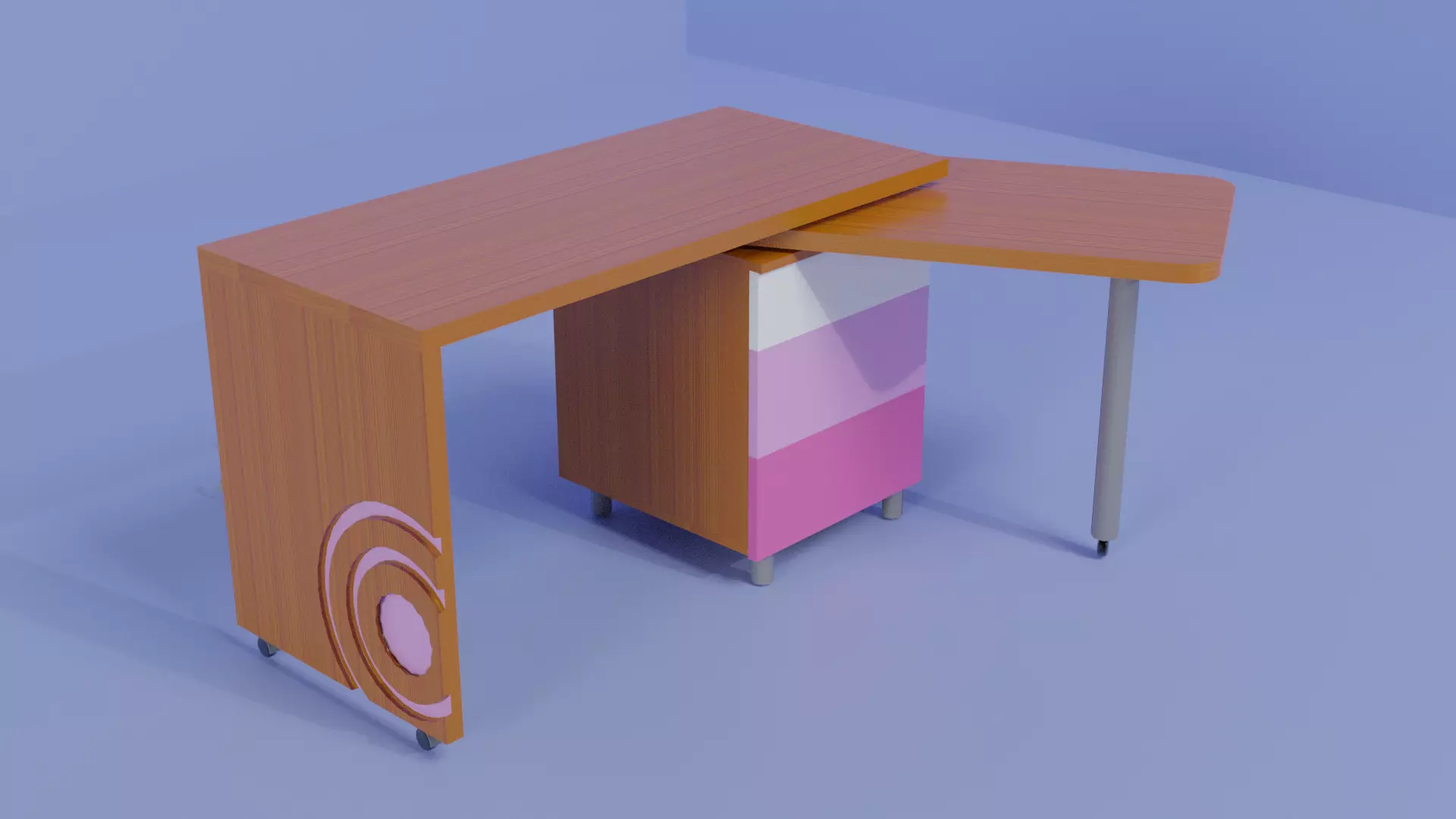 L Desk Table - Wood Unique Style Desk Low-poly 3D model_0