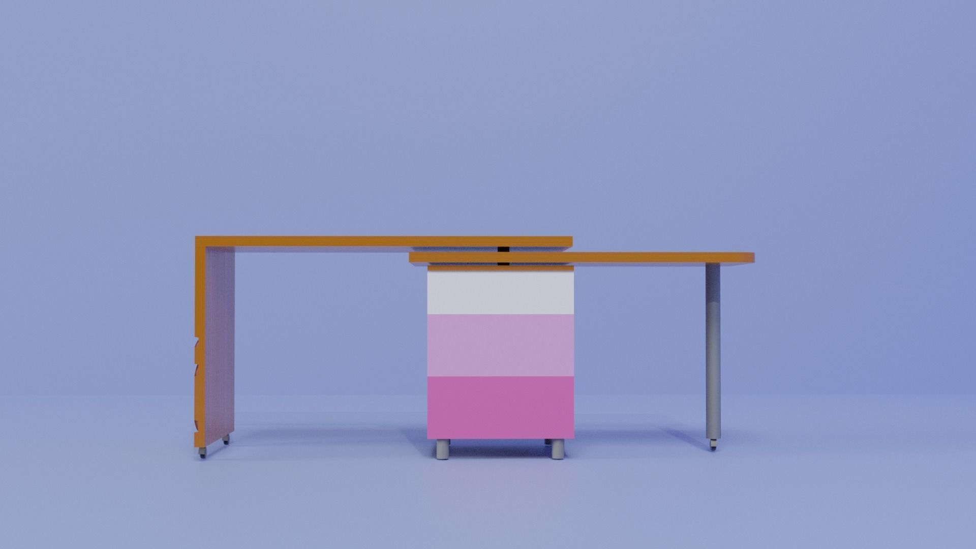 L Desk Table - Wood Unique Style Desk Low-poly 3D model_4