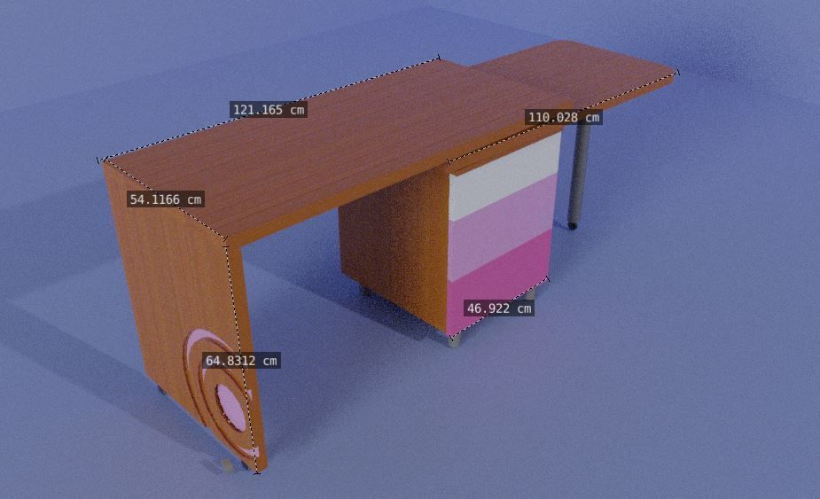 L Desk Table - Wood Unique Style Desk Low-poly 3D model_6