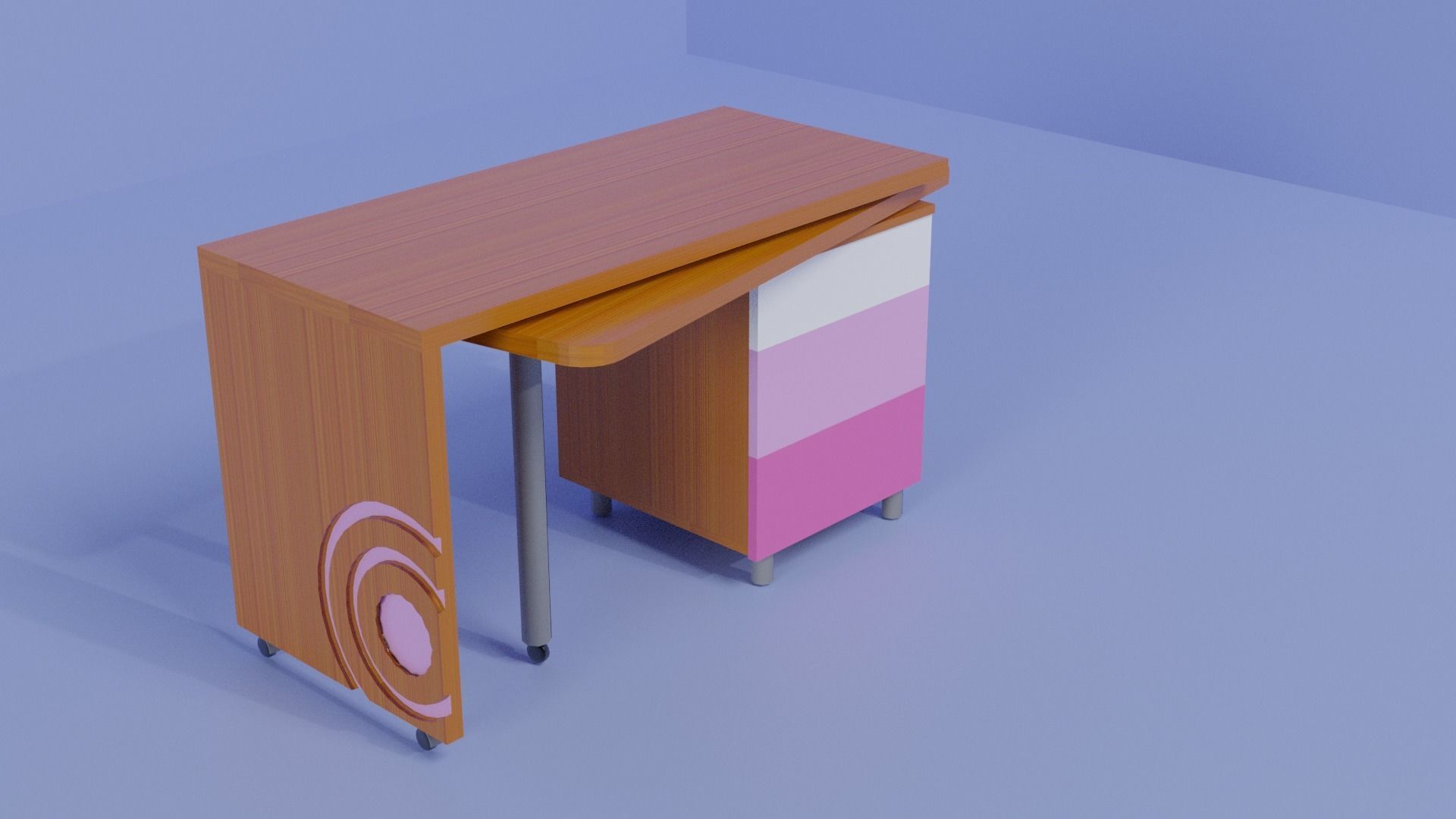 L Desk Table - Wood Unique Style Desk Low-poly 3D model_2
