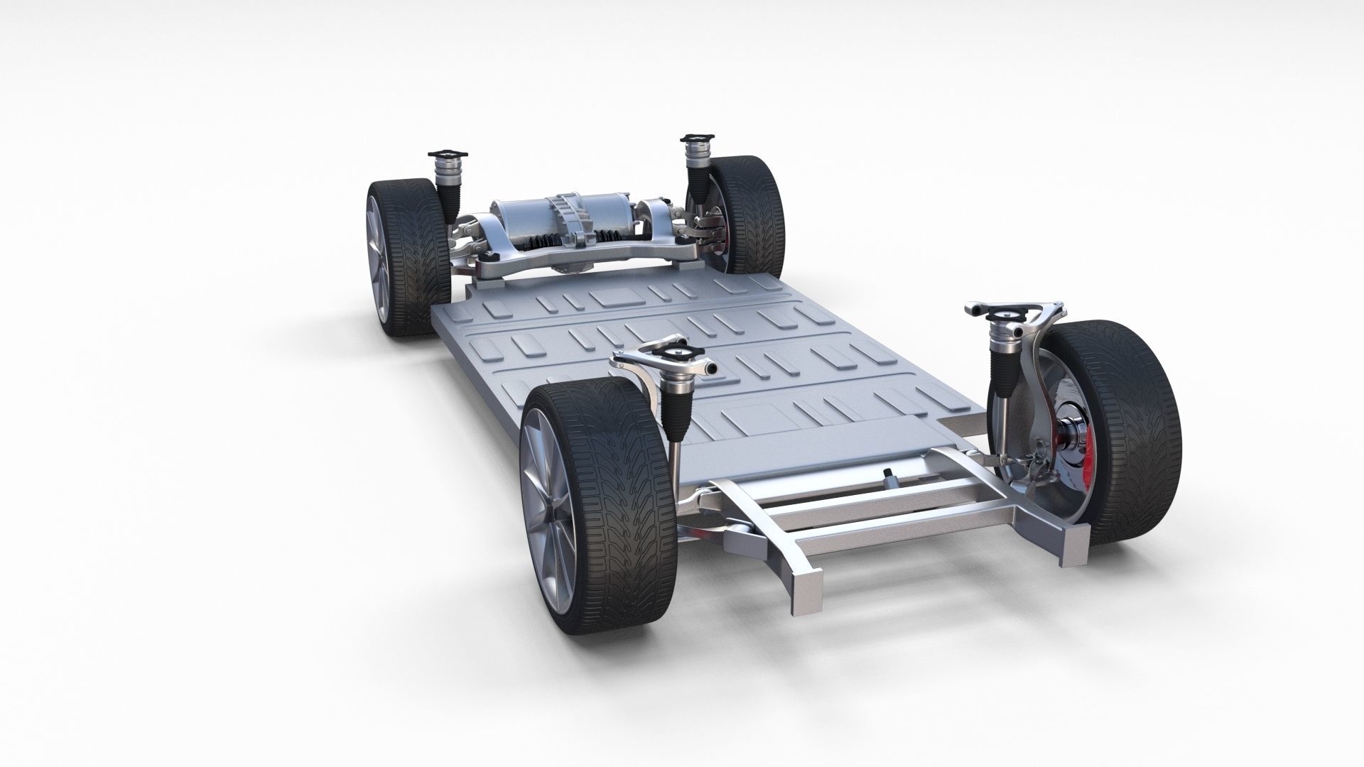 Tesla Model 3 with Chassis Blue 3D model_12