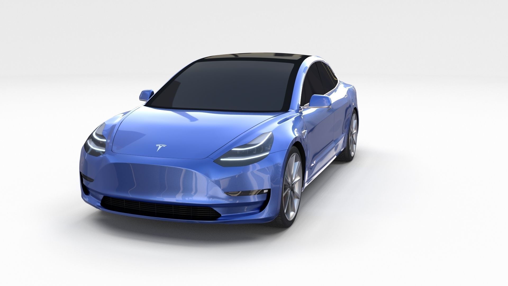 Tesla Model 3 with Chassis Blue 3D model_2