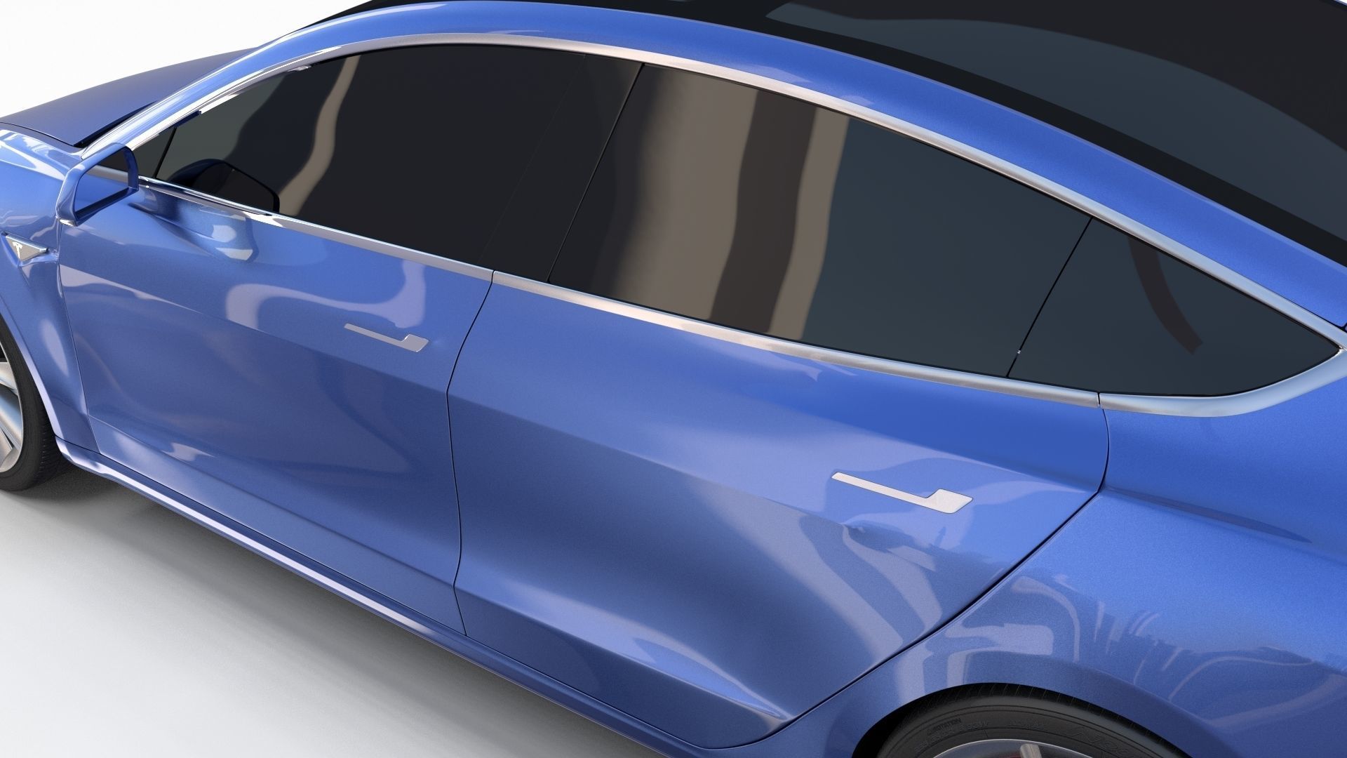 Tesla Model 3 with Chassis Blue 3D model_6