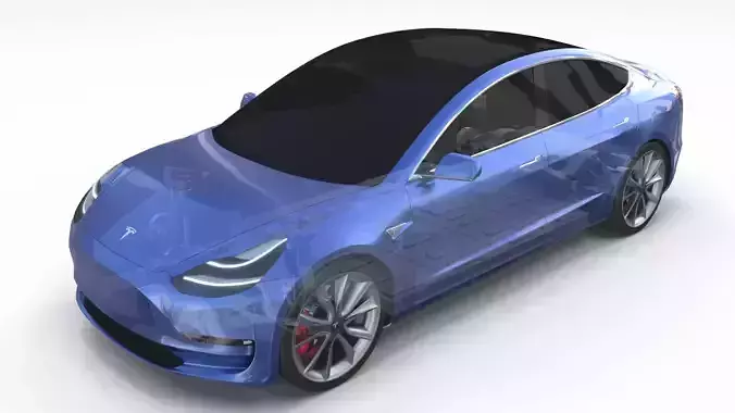 Tesla Model 3 with Chassis Blue 3D model Tesla Model 3 with Chassis Blue 3D model