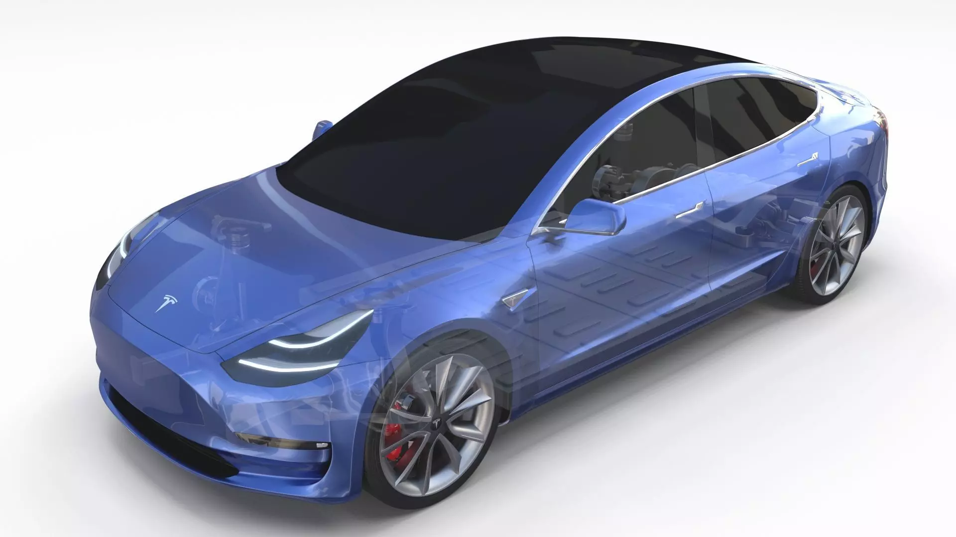 Tesla Model 3 with Chassis Blue 3D model_0