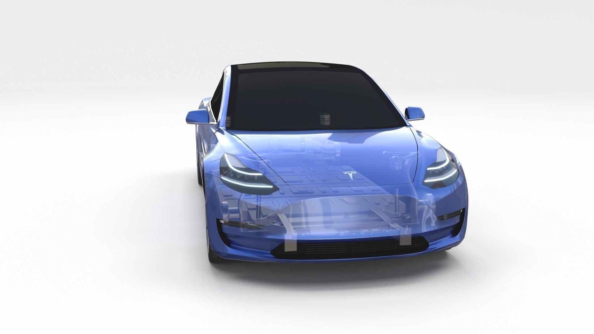 Tesla Model 3 with Chassis Blue 3D model_7