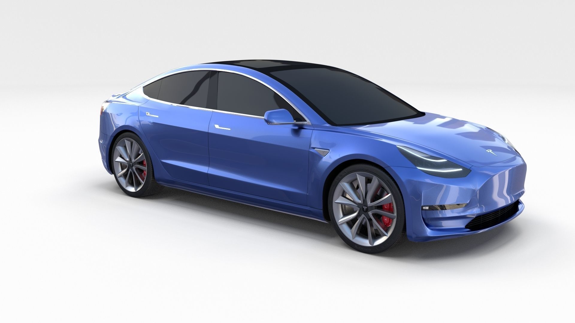 Tesla Model 3 with Chassis Blue 3D model_4