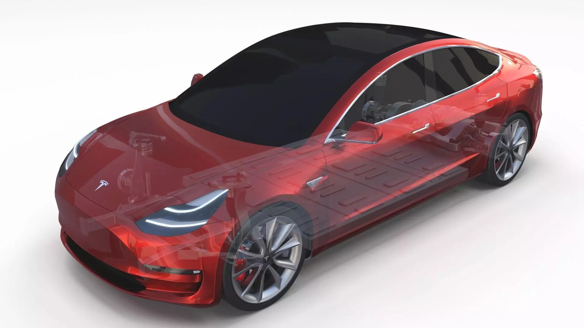 Tesla Model 3 with Chassis Red 3D model