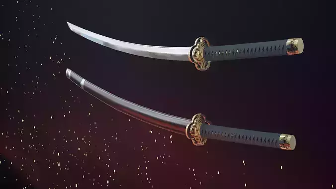 Katana swords flying in air - animation Low-poly 3D model