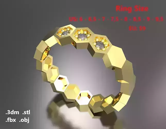 Model 46 Hexagon Facet 3 Diamond Ring US